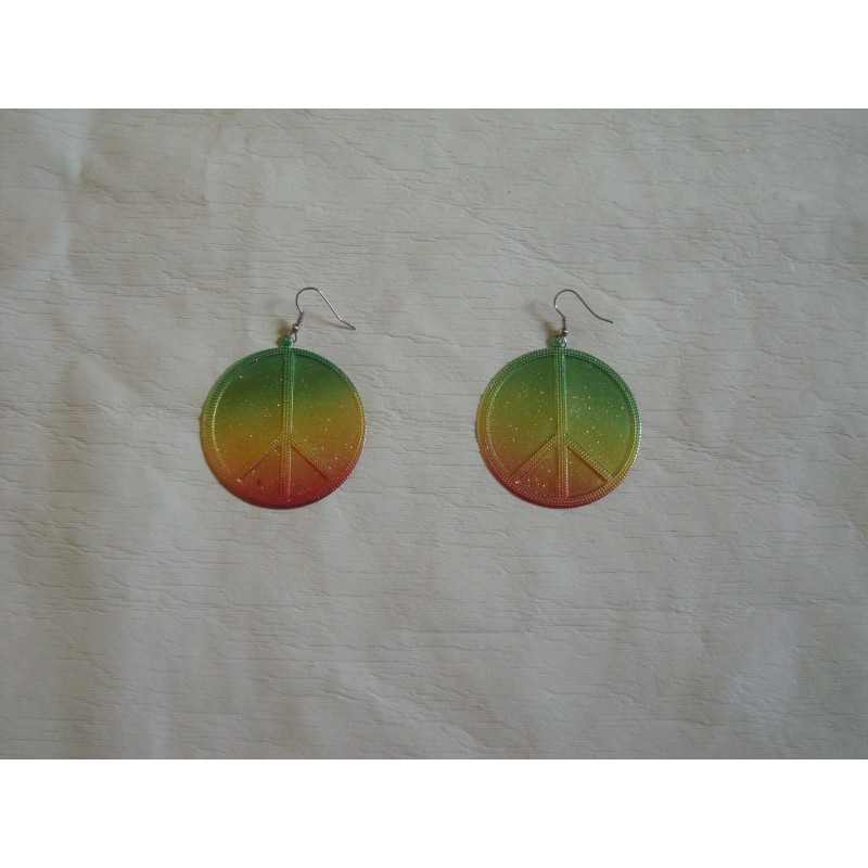 boucles d'oreilles rasta peace and love brillants
