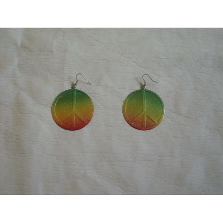 boucles d'oreilles rasta peace and love brillants