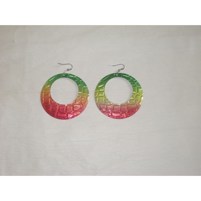 Boucle d'oreilles rouge jaune vert brillants en rond