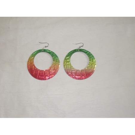 Boucle d'oreilles rouge jaune vert brillants en rond