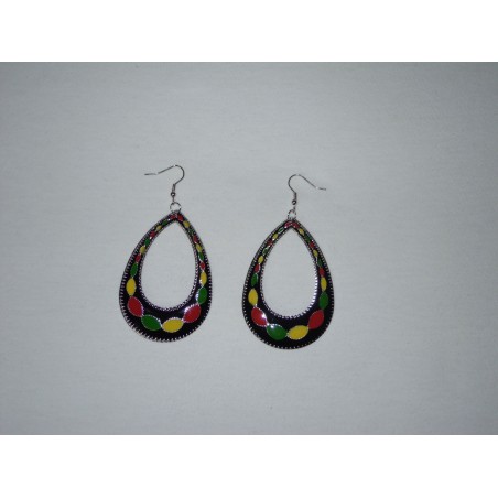 Boucle d'oreille composé de petits losanges vert jaune rouge 